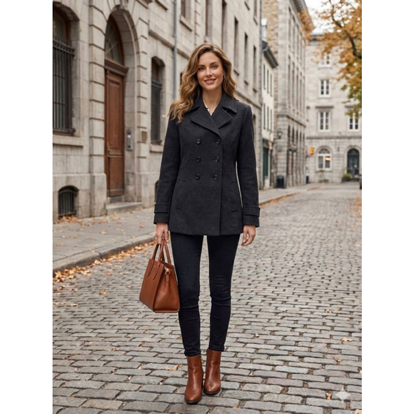 St. John's Bay Jackets & Blazers - Women's St. John's Bay Cashmere Wool Blend Charcoal Pea Coat L